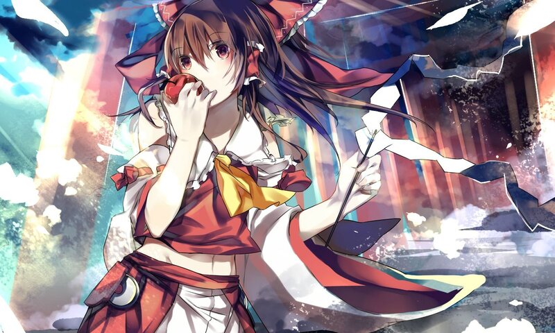 Anime Girl Eating Apple — Red, Dramatic