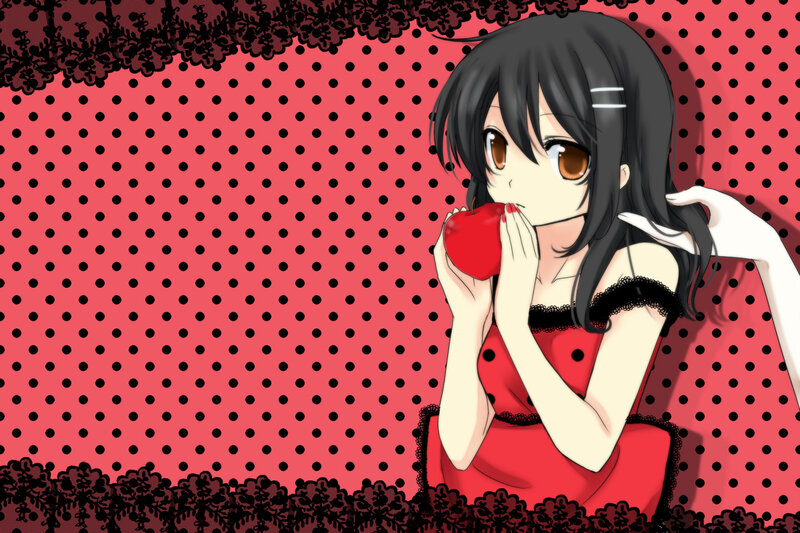 Anime Girl Eating Apple — Red