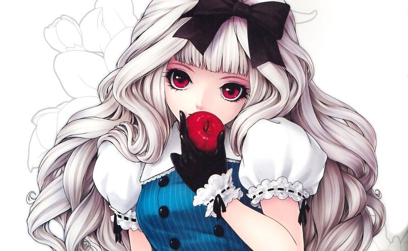 Anime Girl Eating Apple — White