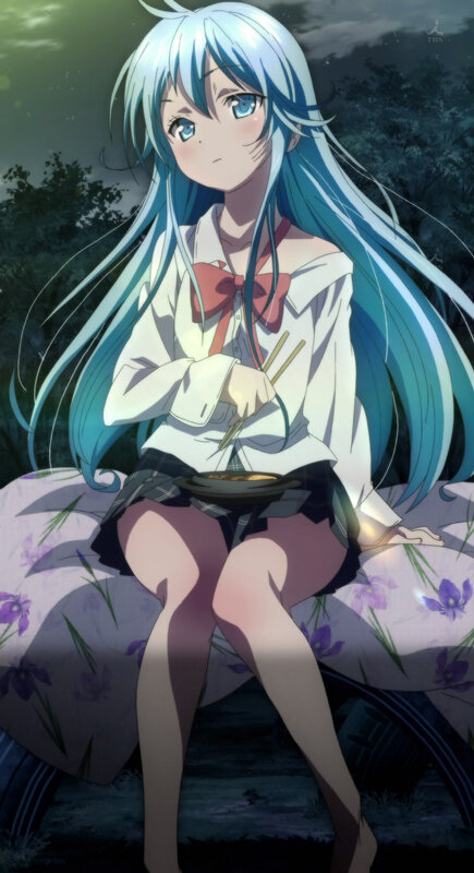 anime girl eating at night
