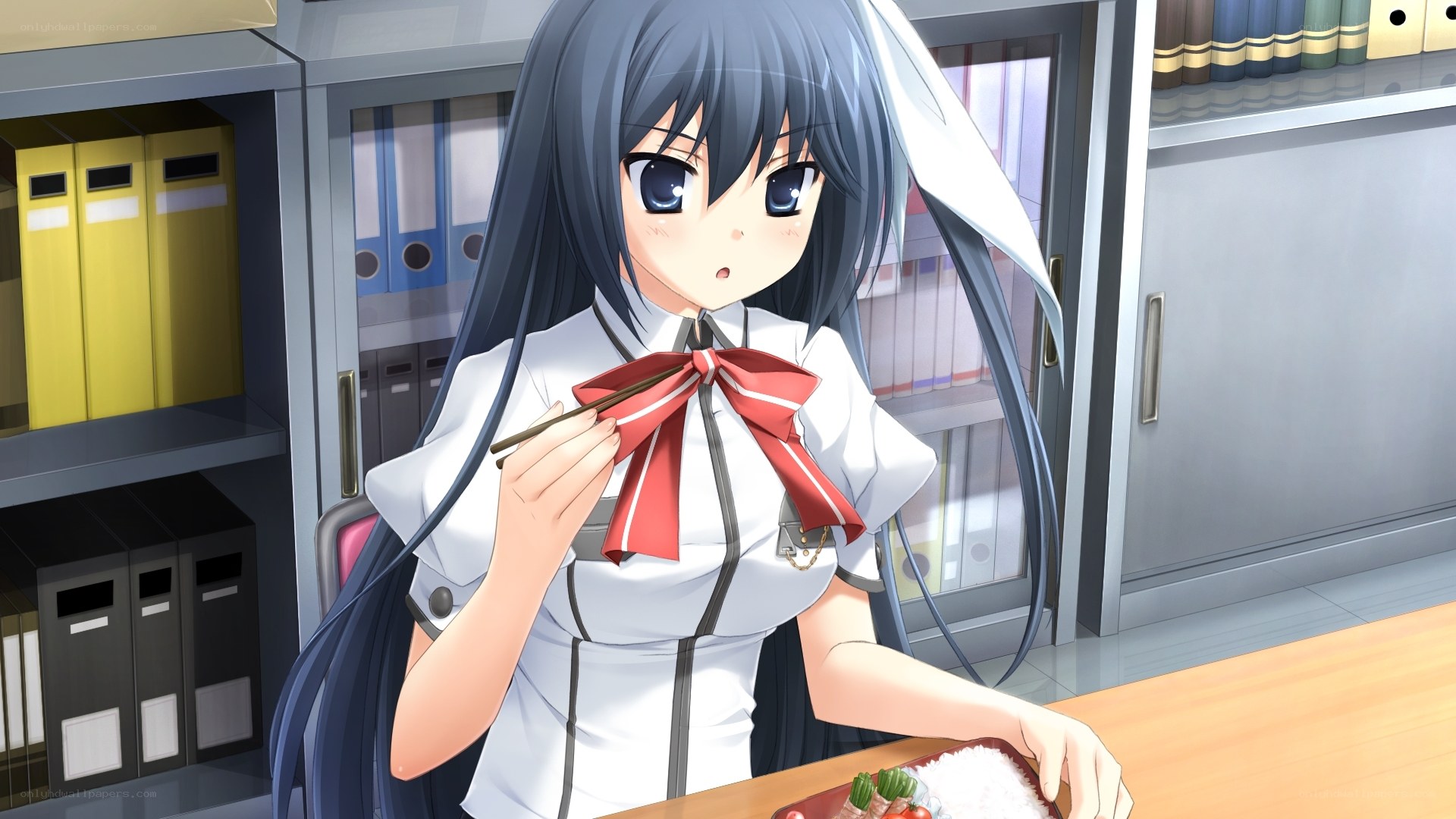 anime girl eating bento