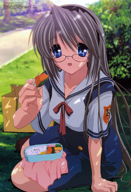 Anime girl eating bento