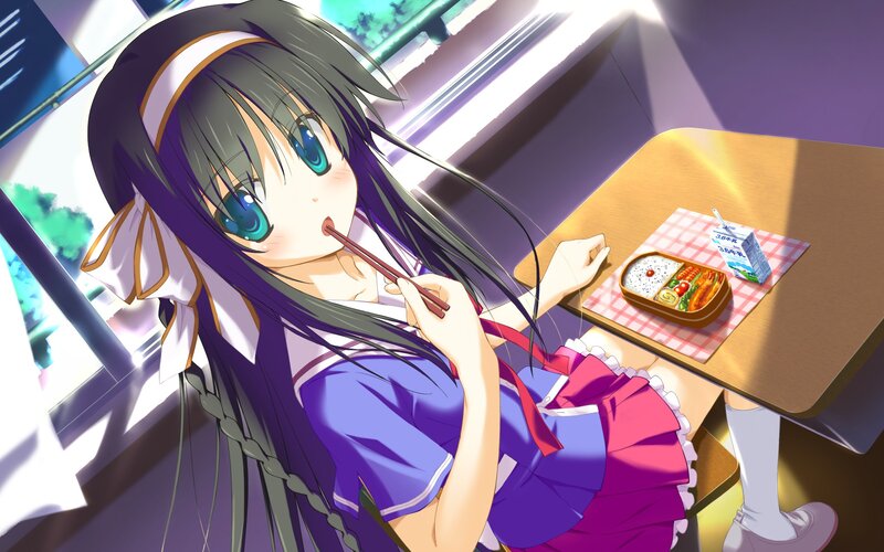 anime girl eating bento