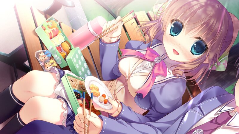 Anime girl eating bento