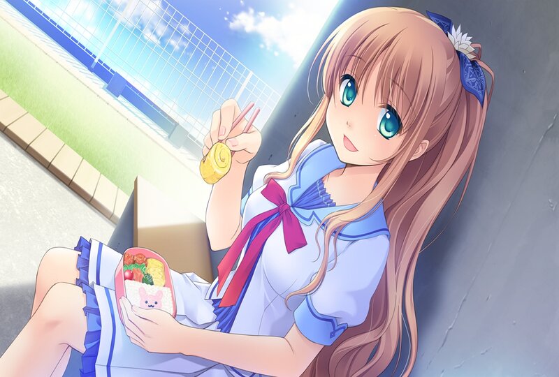 Anime Girl Eating Bento — Blue, Calm