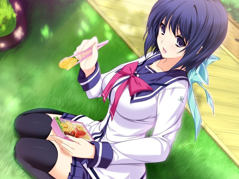 Anime Girl Eating Bento — Green