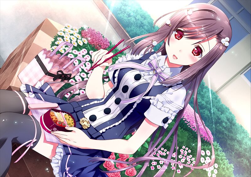 Anime Girl Eating Bento — Purple