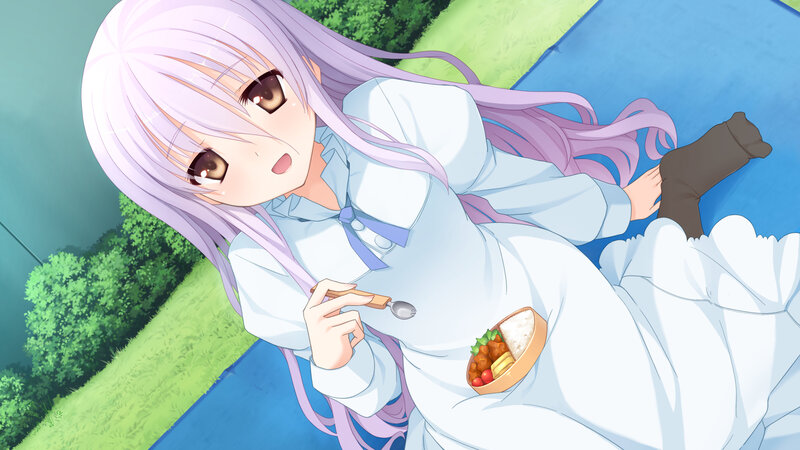 Anime Girl Eating Bento — White, Peaceful