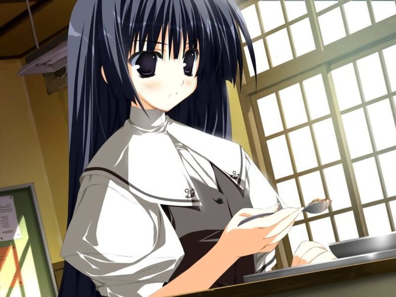 Anime Girl Eating — Black, Calm