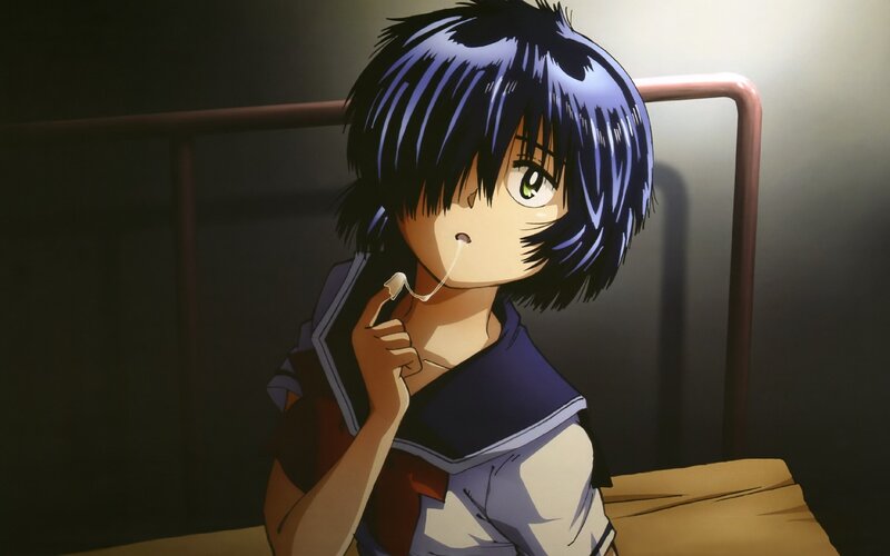 Anime Girl Eating — Blue, Calm, Night