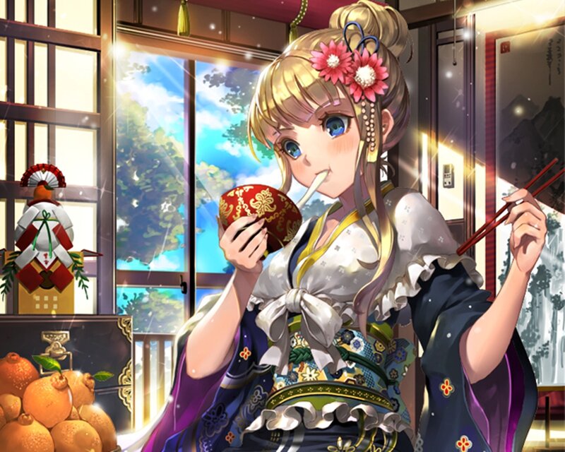 Anime Girl Eating — Blue, Calm