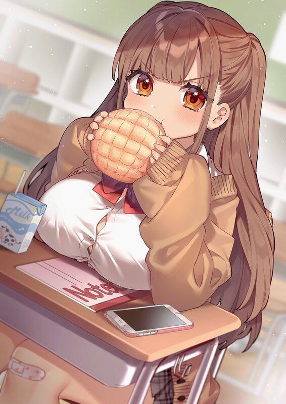 Anime Girl Eating Bread — Brown