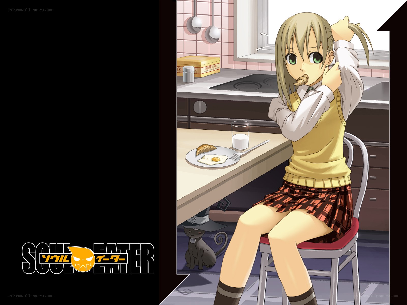 Anime girl eating breakfast