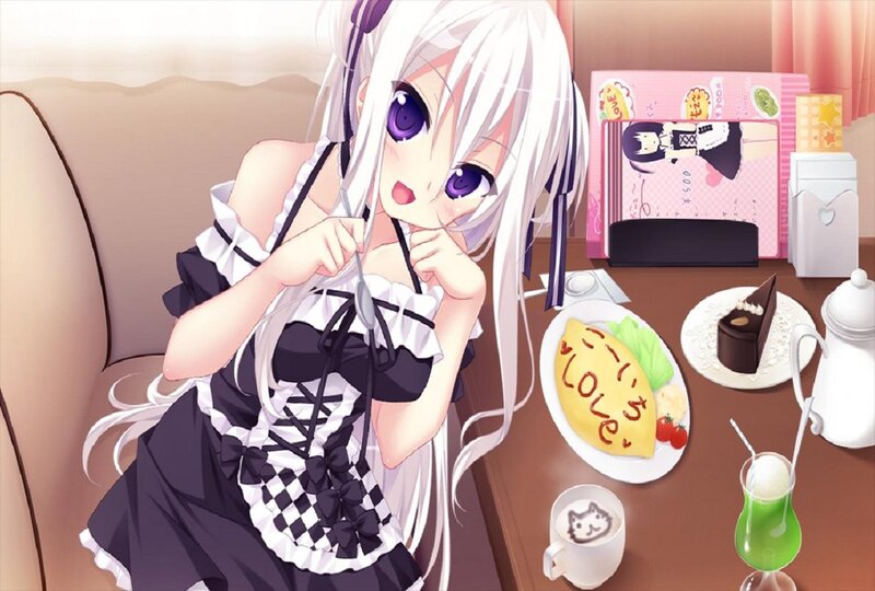 Anime Girl Eating Breakfast — White