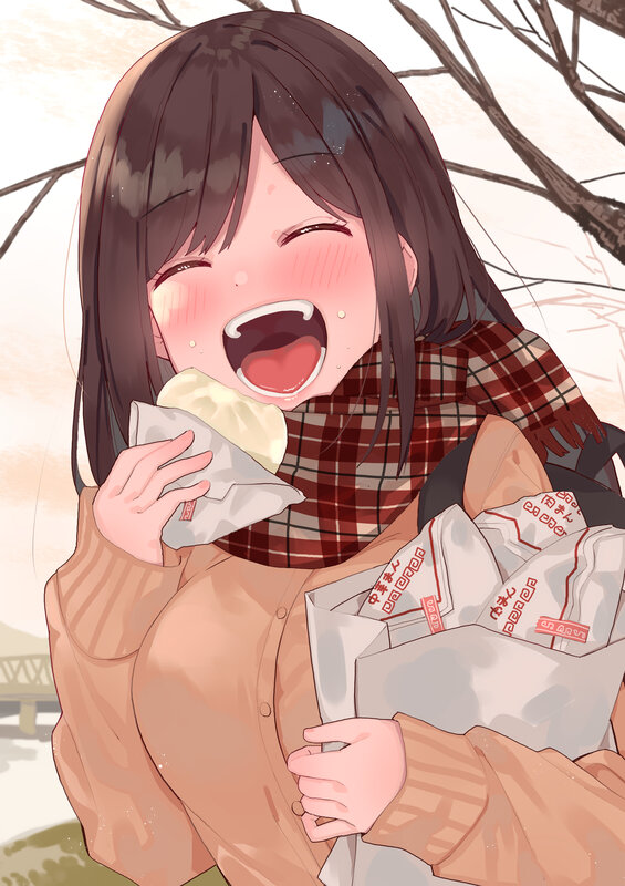 Anime Girl Eating Bun — Brown