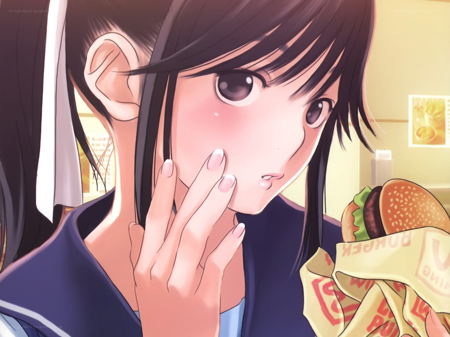 anime girl eating burger