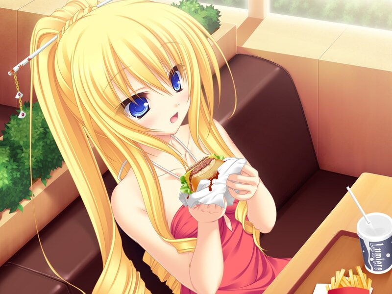 Anime girl eating burger
