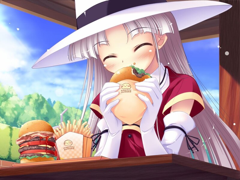 anime girl eating burger