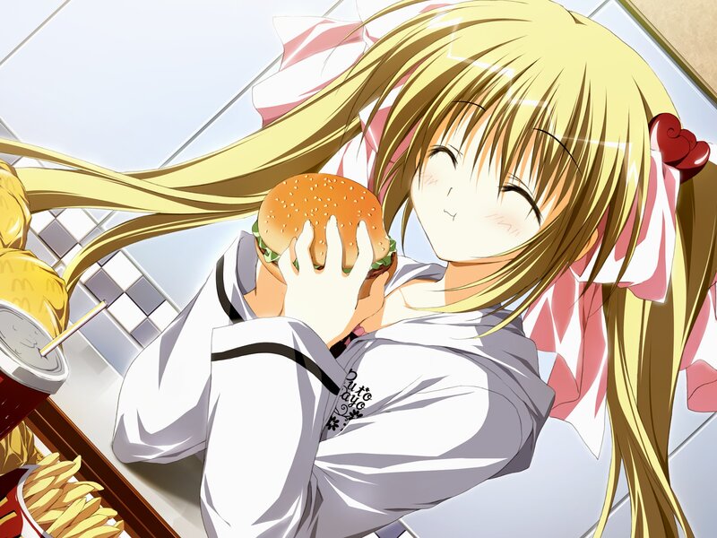 anime girl eating burger