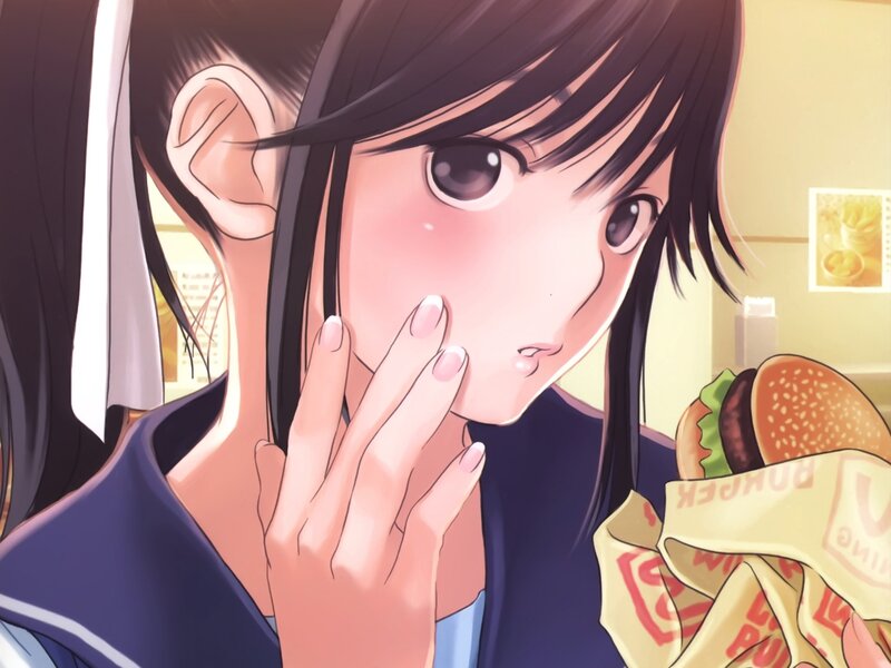 Anime Girl Eating Burger — Blue