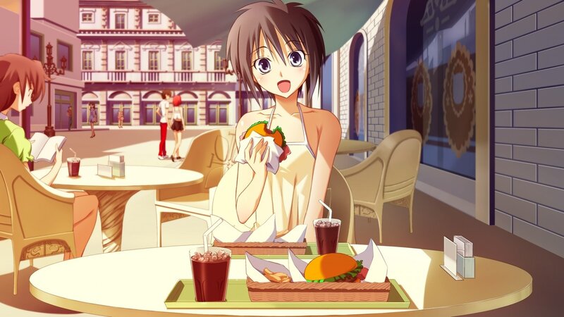 Anime Girl Eating Burger — Yellow