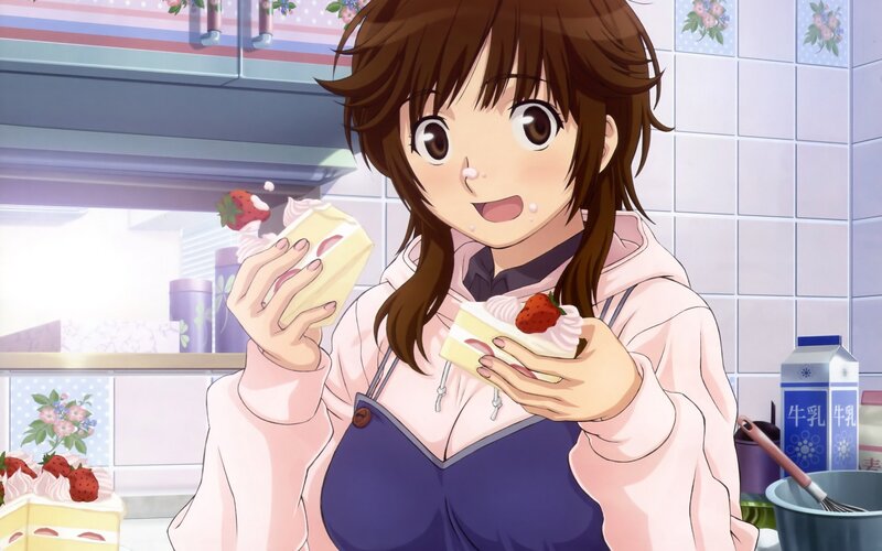 anime girl eating cake
