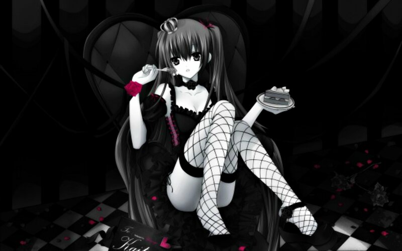 Anime Girl Eating Cake — Black, Dark