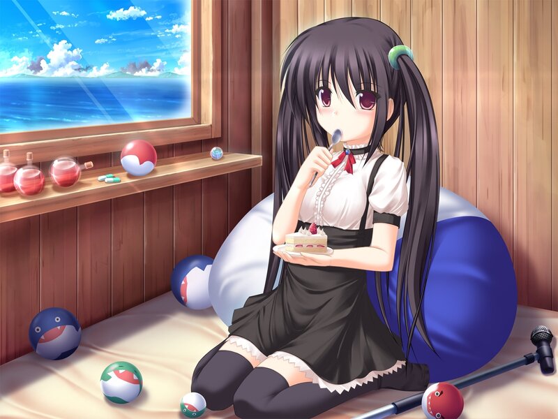 Anime Girl Eating Cake — Blue, Calm