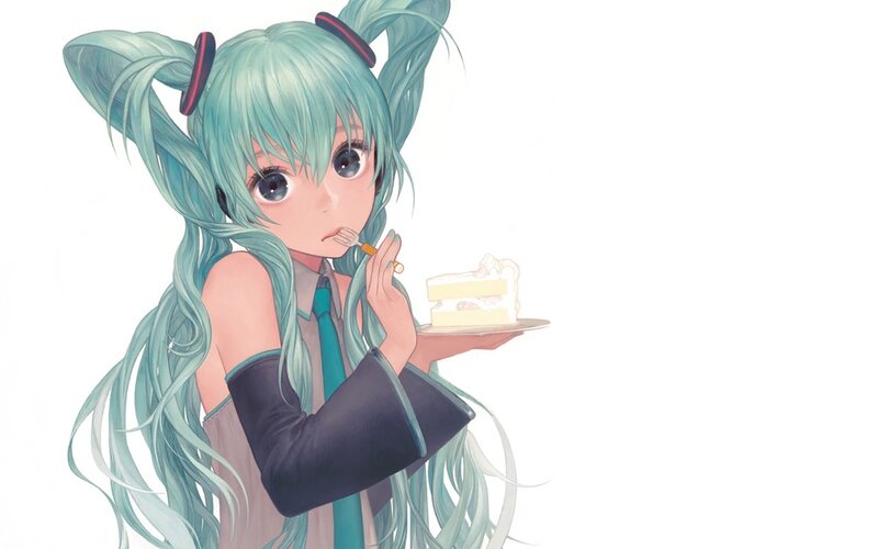 Anime Girl Eating Cake — Cyan, Calm, Fork