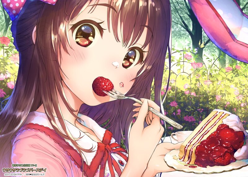 Anime Girl Eating Cake — Pink, Serene