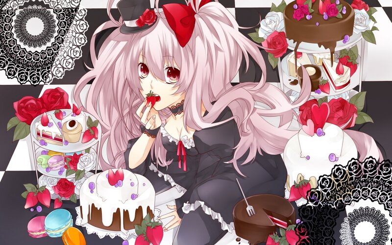 Anime Girl Eating Cake — Pink