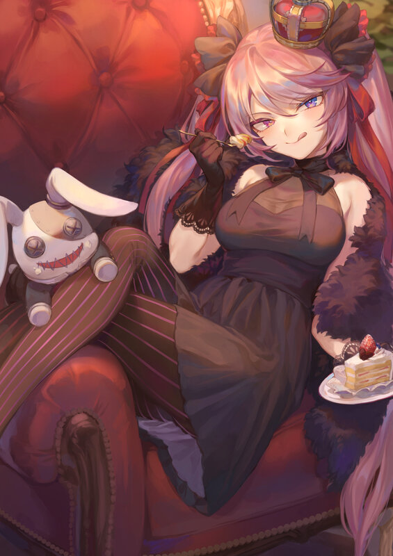 Anime Girl Eating Cake — Purple, Relaxed