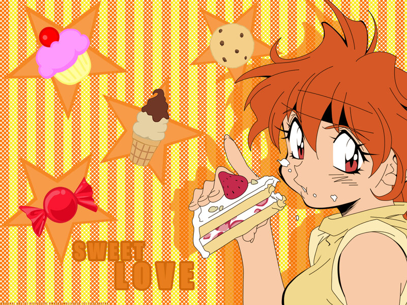 Anime Girl Eating Cake — Yellow
