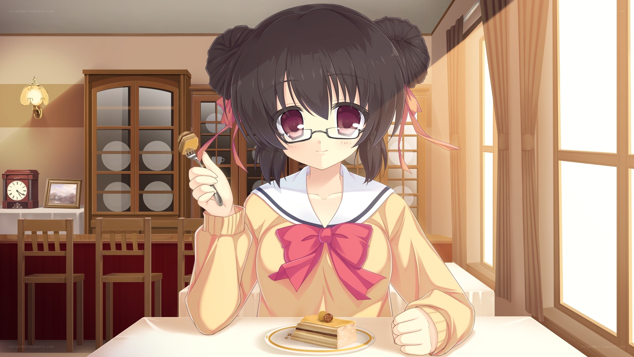 anime girl eating cake