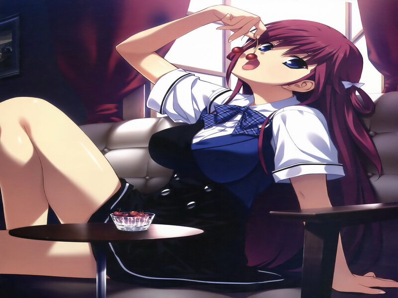 Anime Girl Eating Cherries — Purple
