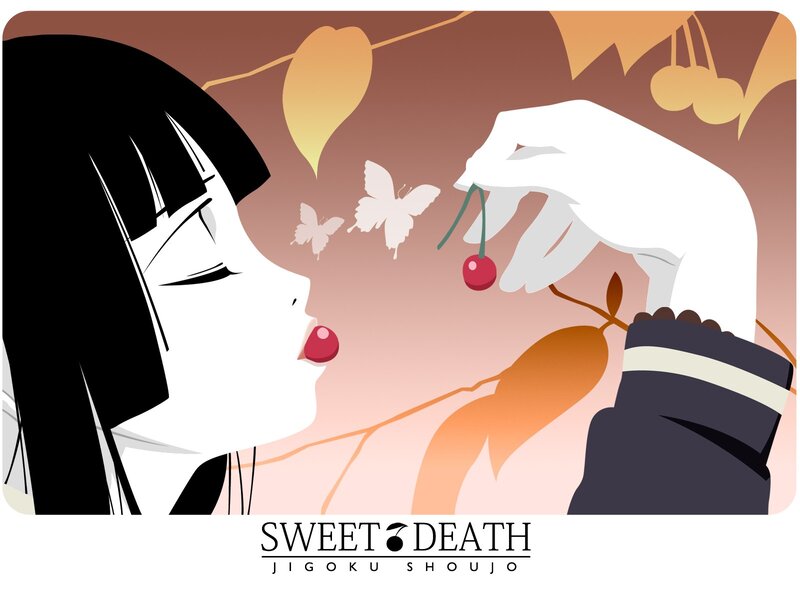 Anime Girl Eating Cherry — Brown, Serene