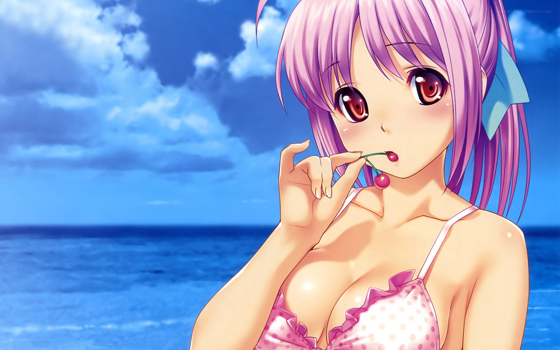 anime girl eating cherry