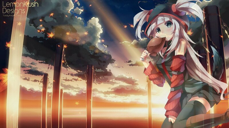 Anime Girl Eating Chicken