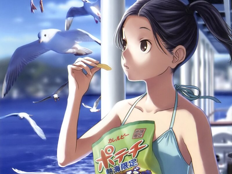 Anime Girl Eating Chips — Blue