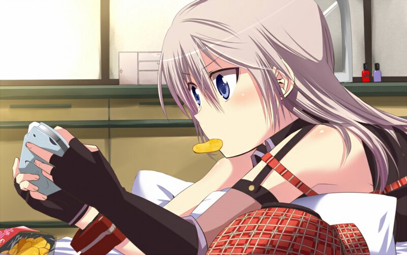 Anime Girl Eating Chips — Purple