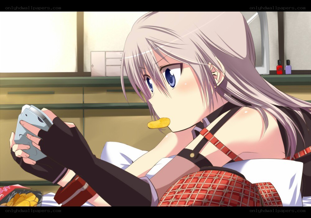 anime girl eating chips