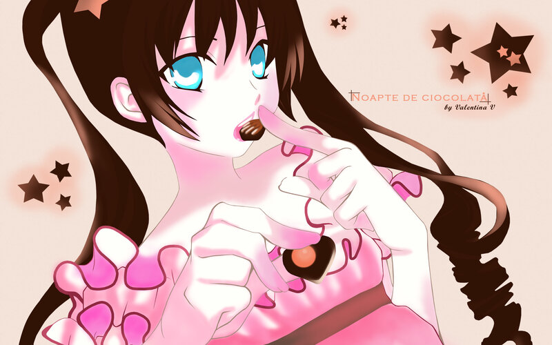 Anime Girl Eating Chocolate — Pink