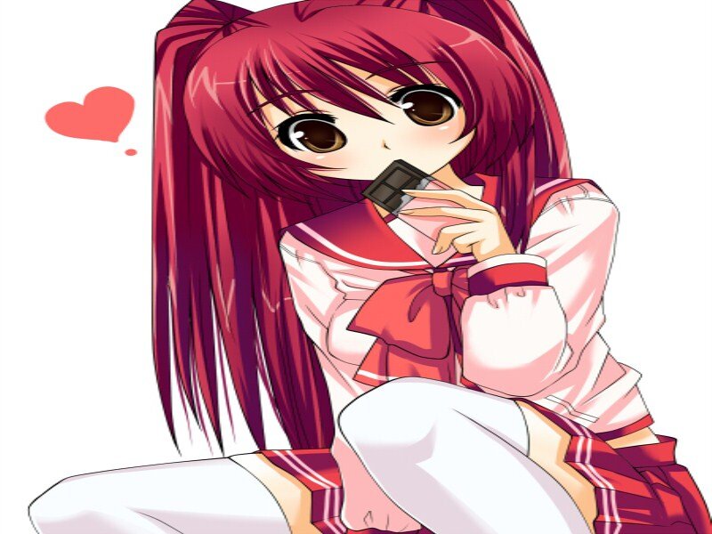 Anime Girl Eating Chocolate — Red