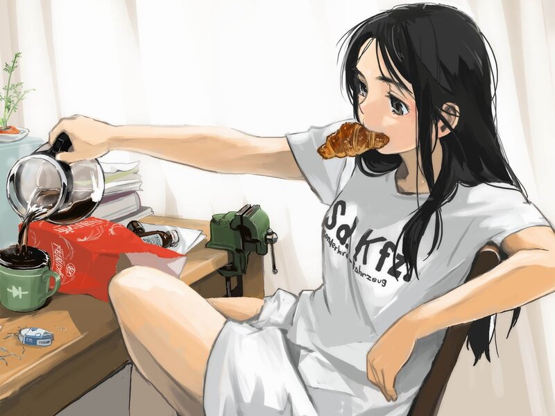 Anime Girl Eating Croissant