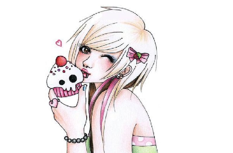 Anime Girl Eating Cupcake