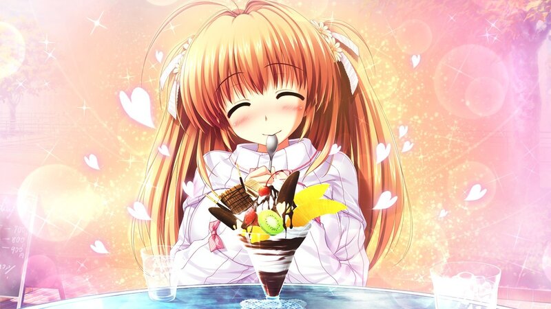 Anime girl eating dessert