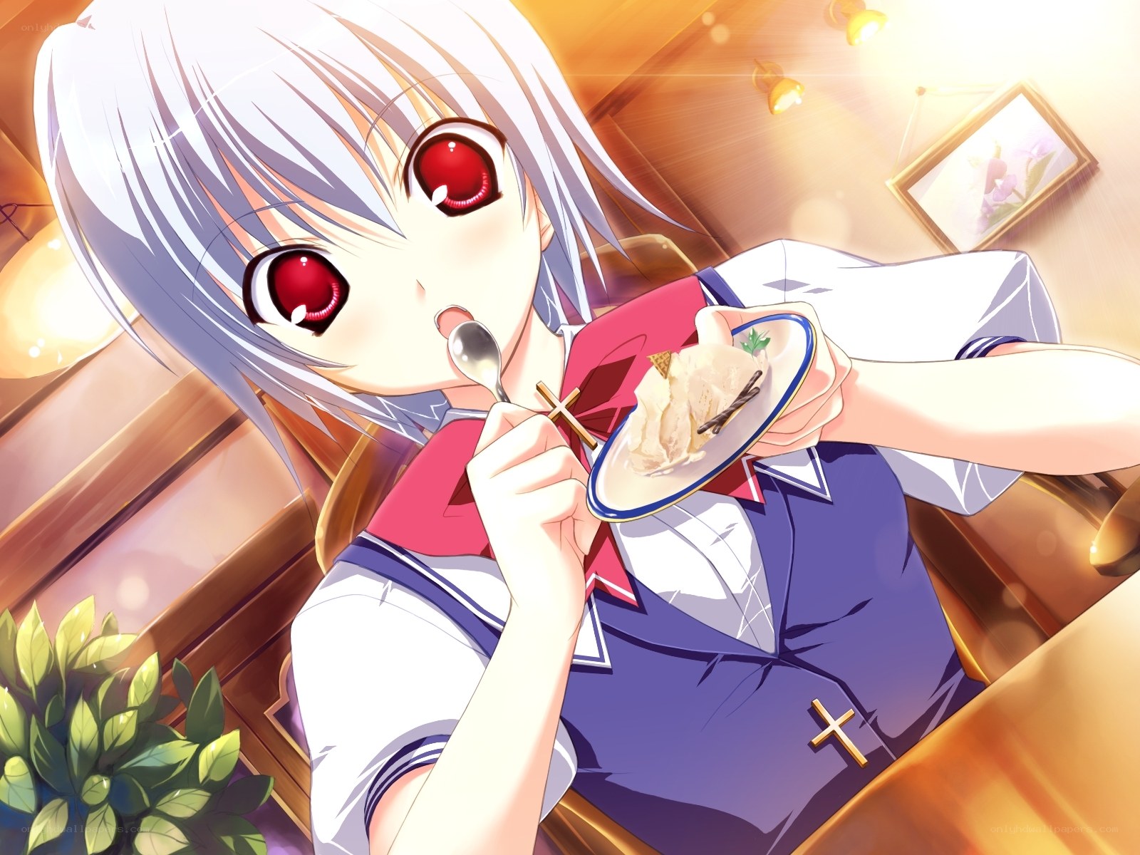 anime girl eating dessert