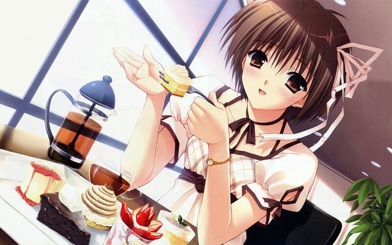 anime girl eating dessert