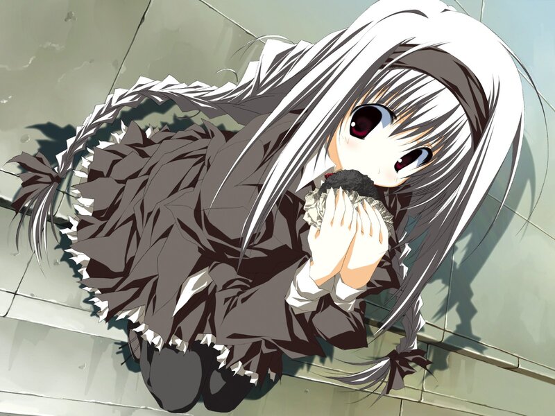 anime girl eating dessert