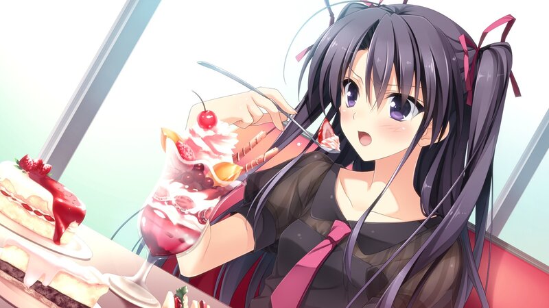 anime girl eating dessert